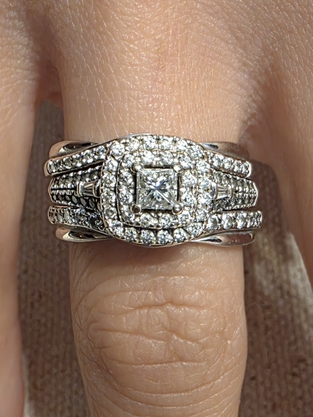 Diamond Engagement Ring Set 3 Piece 10k And 14k White Gold Wedding Ring Set